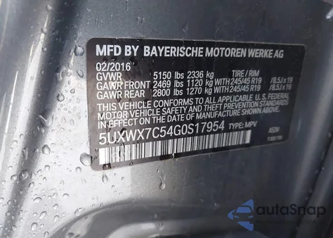 2016 BMW X3 xDrive35I from USA, damaged, VIN 5UXWX7C54G0S17954